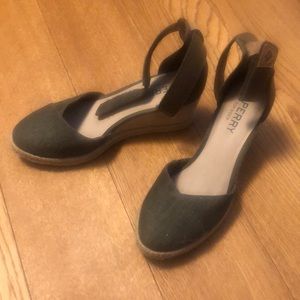 Olive and nude Wedges